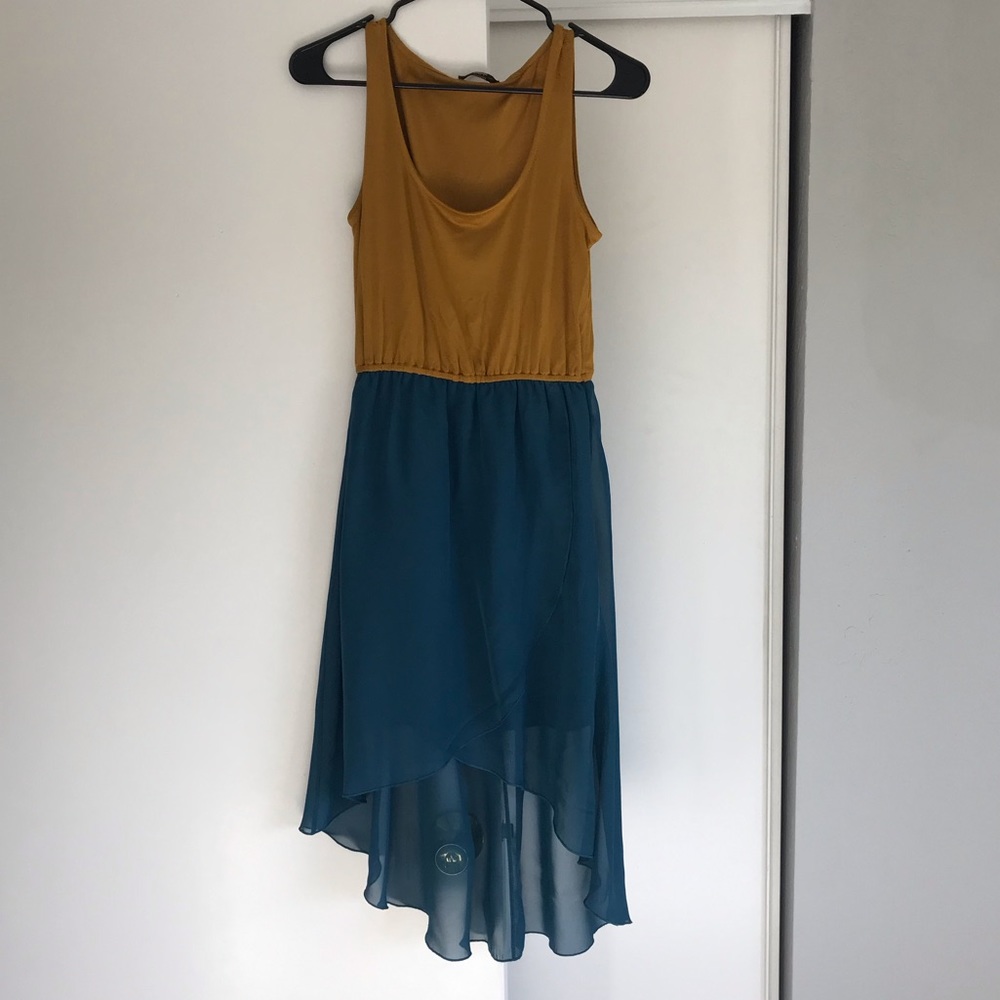 Sleeveless Fishtail Dress (Mustard/Turquoise)